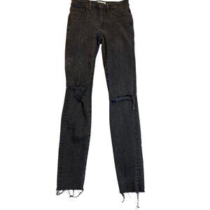 Madewell Womans Jeans 25T Black with Frayed Hem Distressed High-Rise Skinny